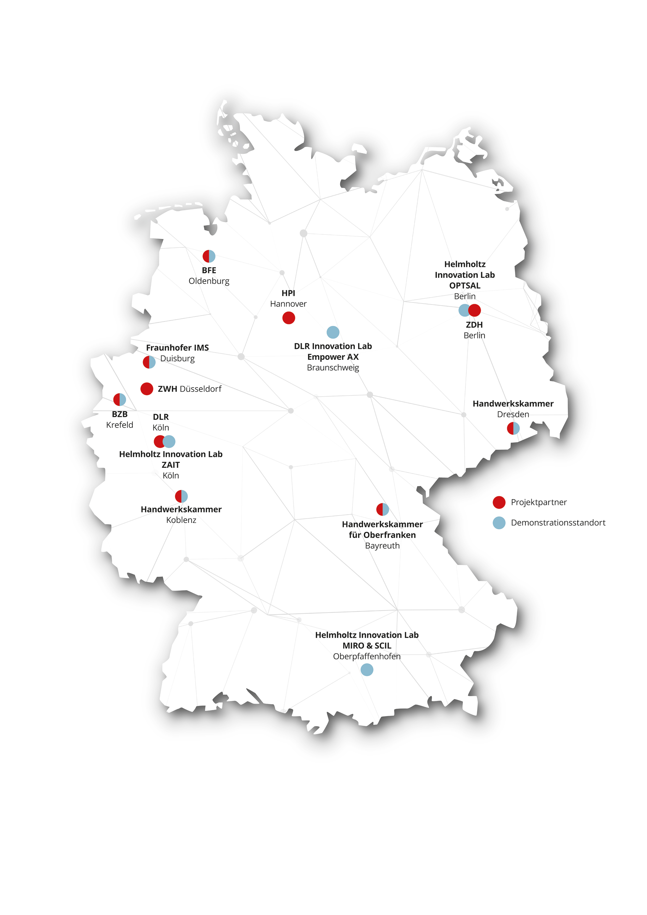 Deutschlandkarte der Partner des Mittelstand-Digital Zentrums Handwerk